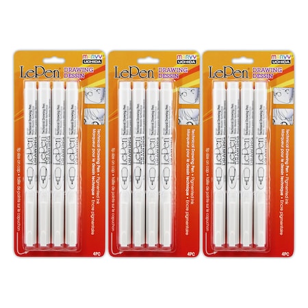Marvy Uchida LePen Drawing Pens, 4 Point Sizes, Black, 12PK UCH41004A